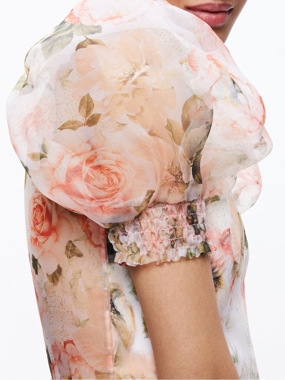 Alice + Olivia Peach Floral Puff-Sleeve Mini Dress - Picture 5 of 7
